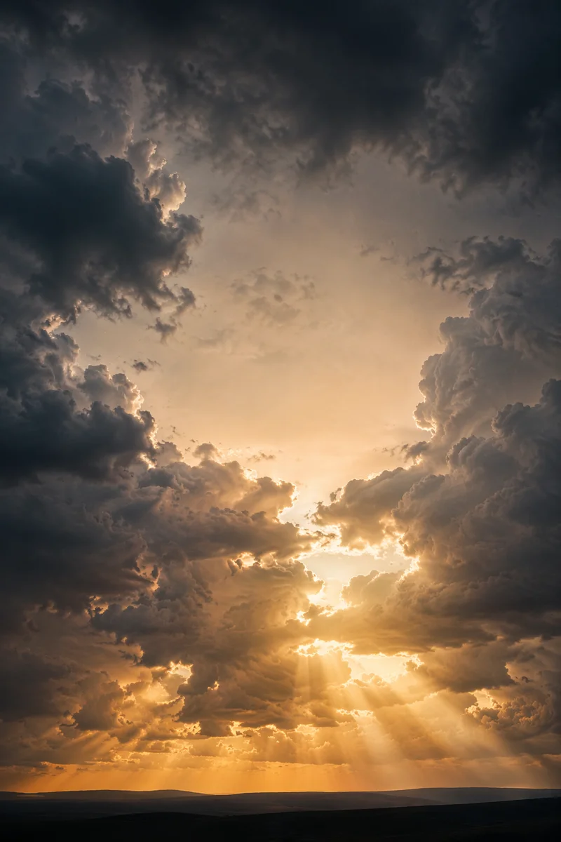 Dramatic Cloudy Sky with Golden Sunlight