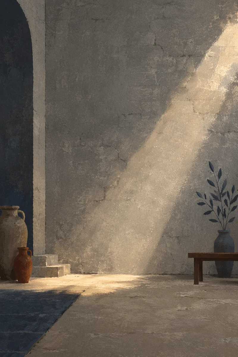 Dramatic Light Beam on Chapel Concrete Wall