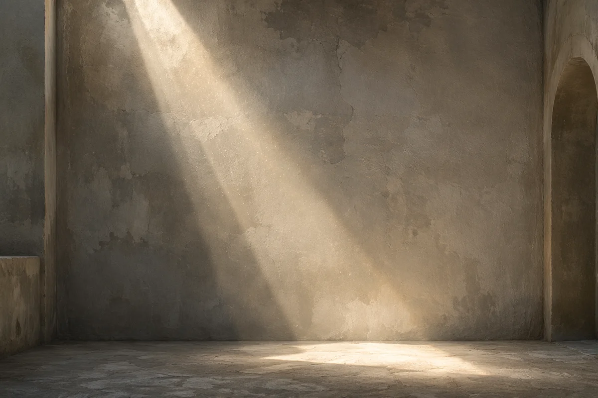 Dramatic Light Beam on Concrete Chapel Wall