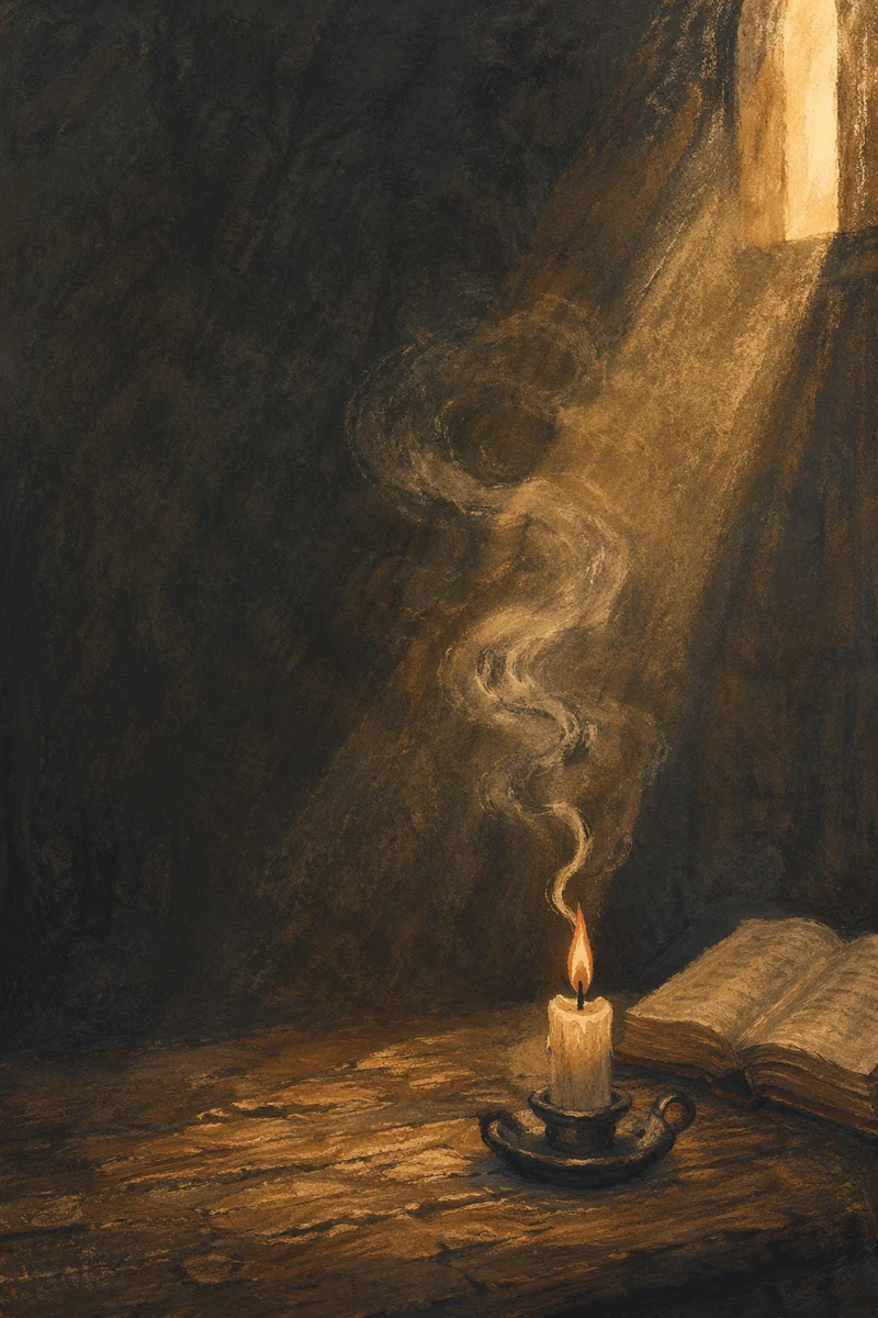 Dramatic Candle Smoke in Quiet Chapel