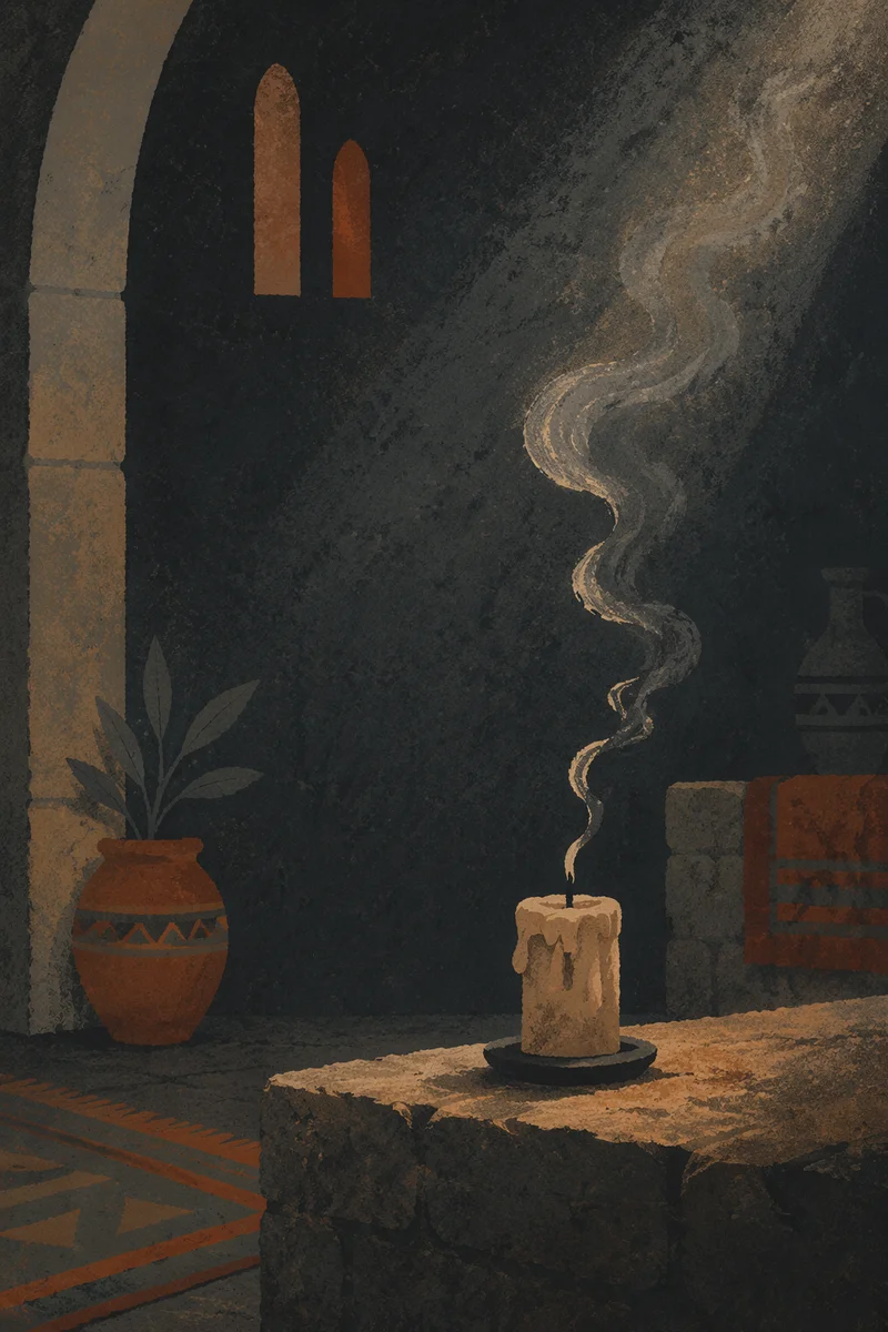 Extinguished Candle Smoke in Moody Sanctuary