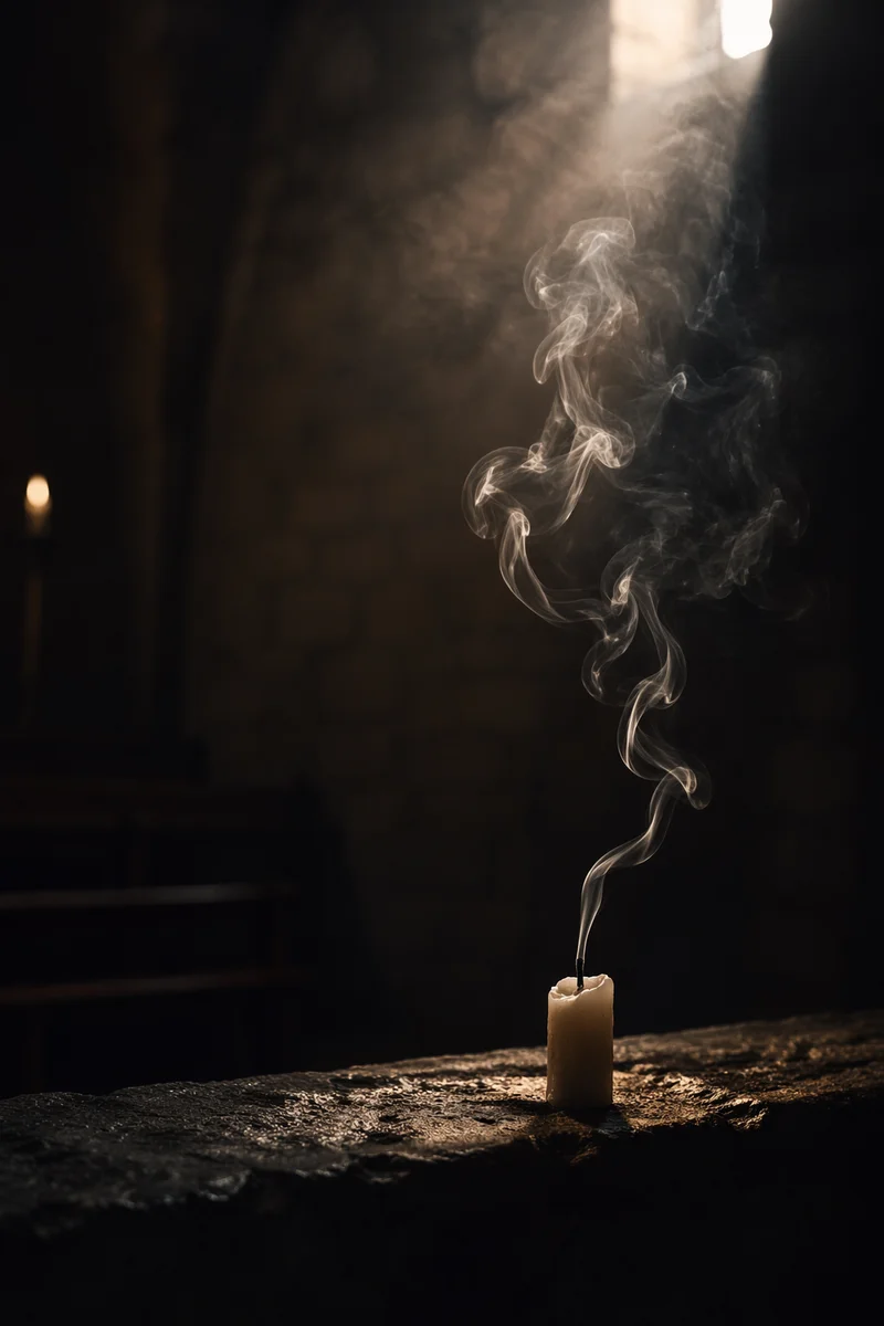 Smoky Candle in Dark Stone Sanctuary
