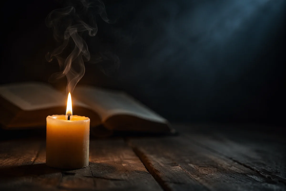 Single Candle with Smoke in Darkness