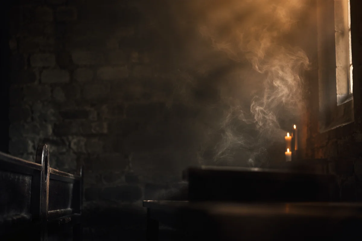 Dark Smoky Sanctuary Background with Candlelight