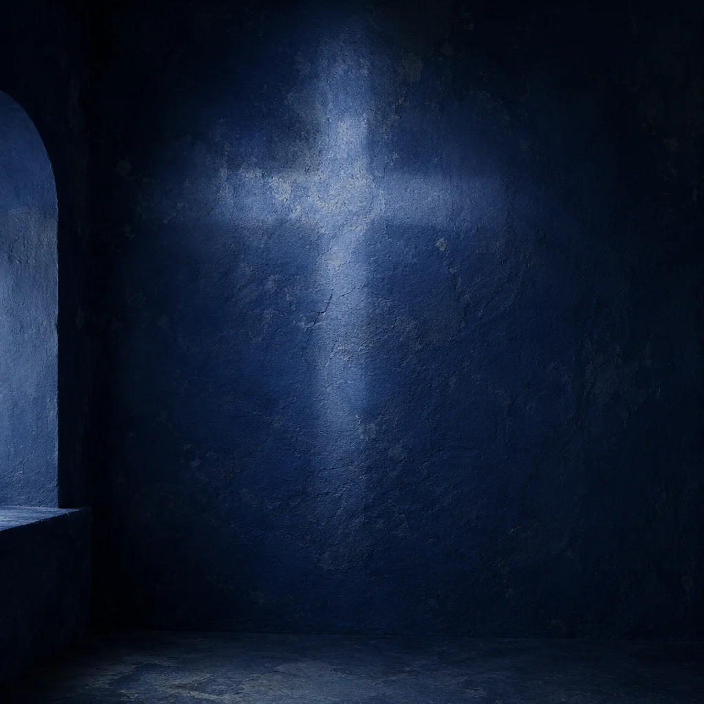 Subtle Cross Glow on Navy Chapel Wall