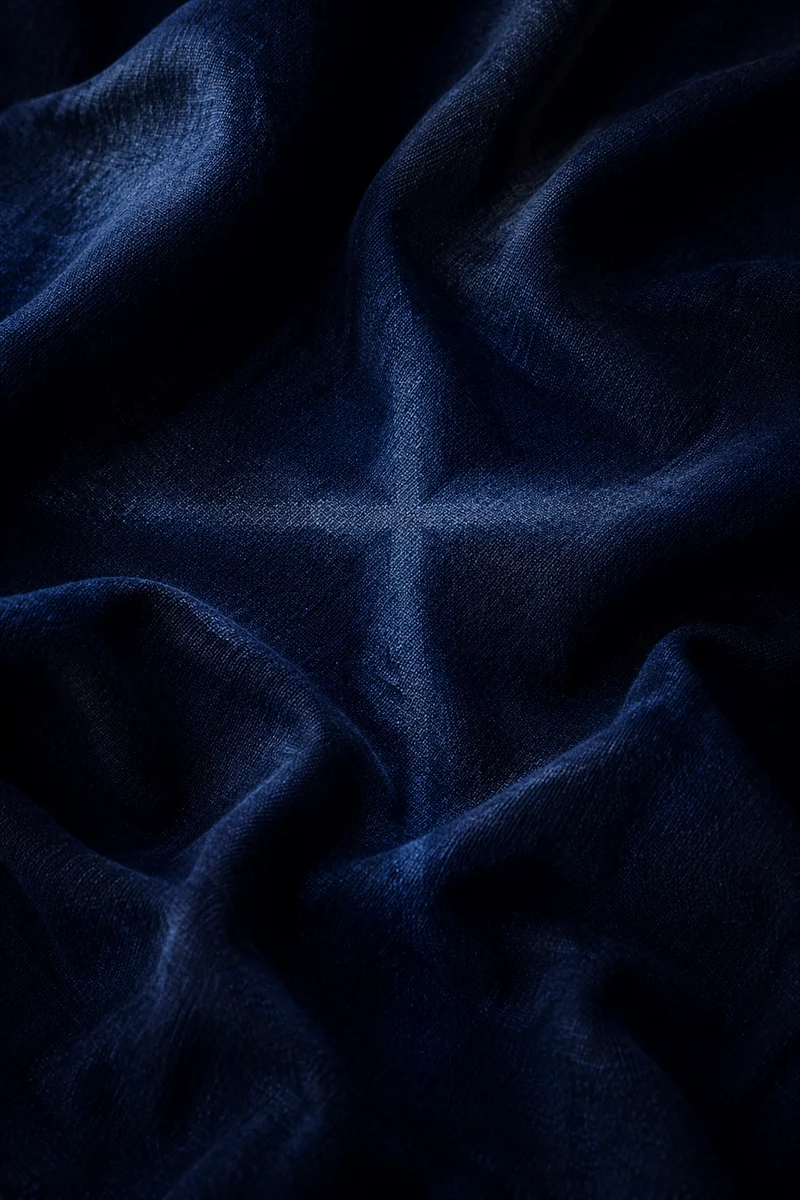 Subtle Cross Glow on Navy Fabric