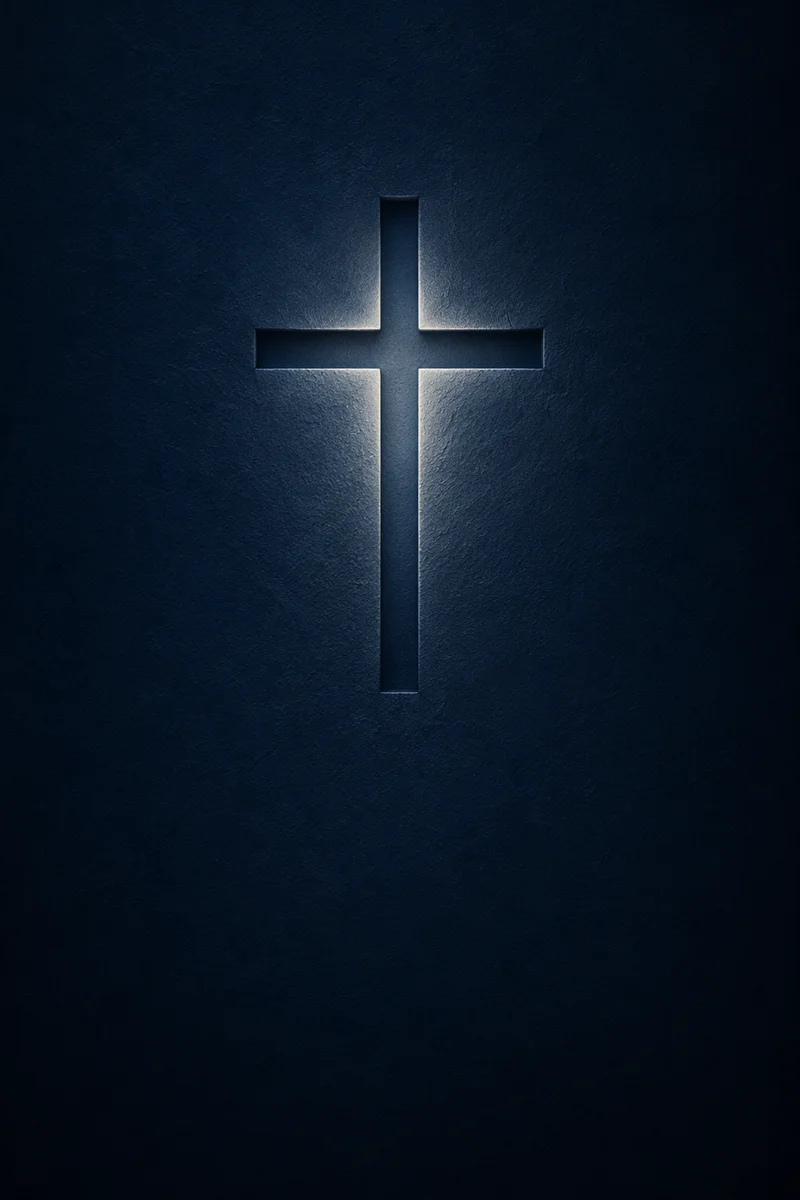 Subtle Glowing Cross on Dark Navy Wall