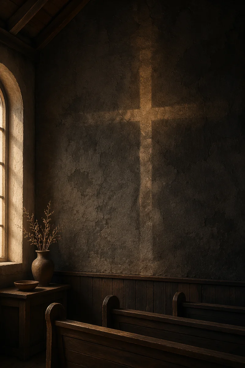 Subtle Cross on Dark Chapel Wall