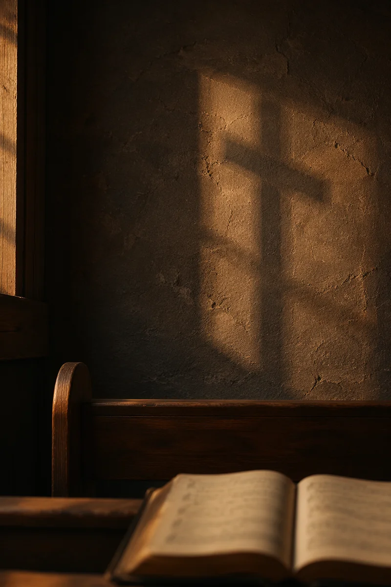 Subtle Cross Shadow on Dark Chapel Wall