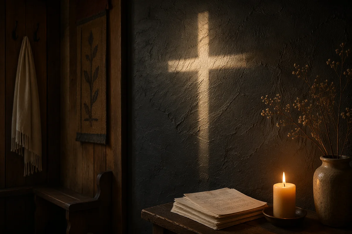 Subtle Cross on Dark Chapel Wall