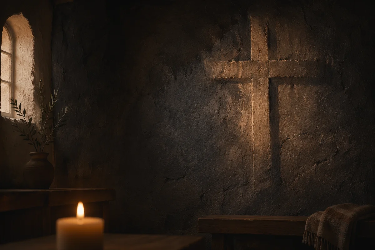 Subtle Cross on Dark Chapel Wall