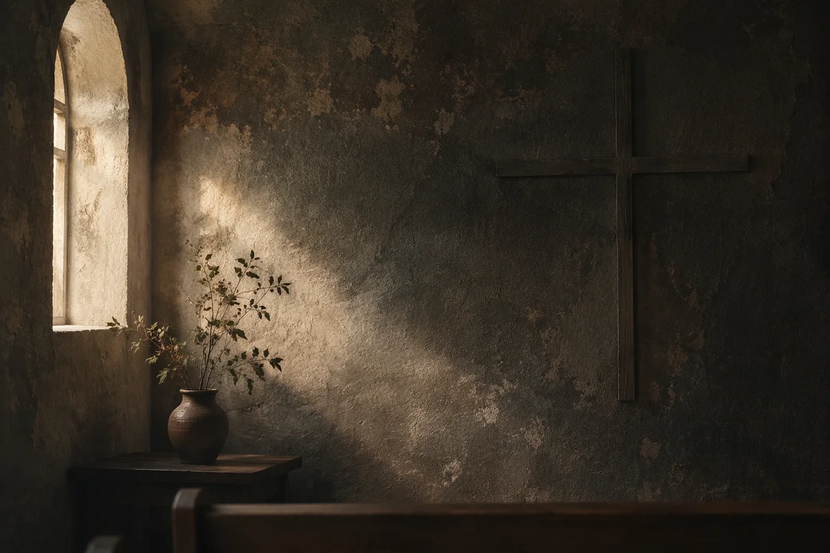 Subtle Cross on Dark Chapel Wall