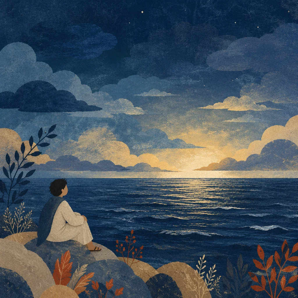 Deep Blue Ocean at Twilight Horizon