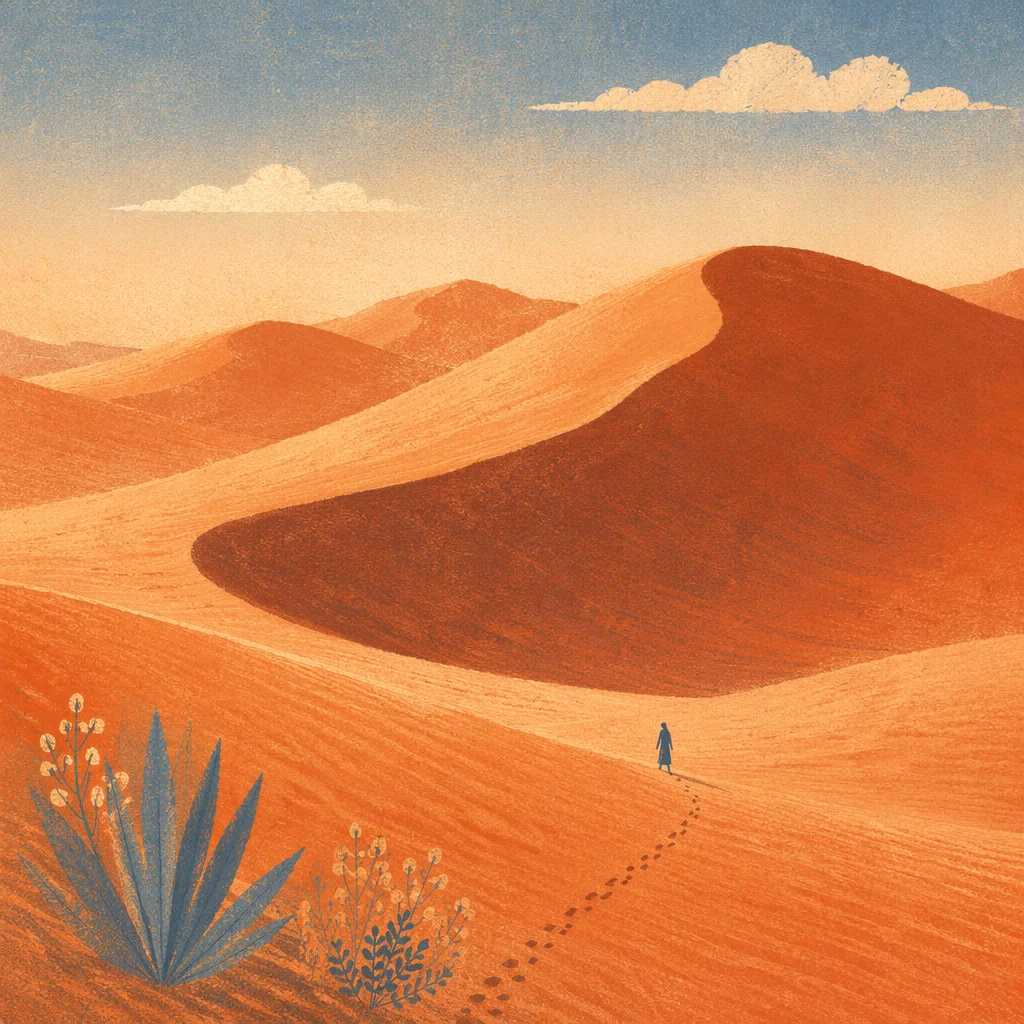 Golden Hour Desert Dunes Under Vast Sky