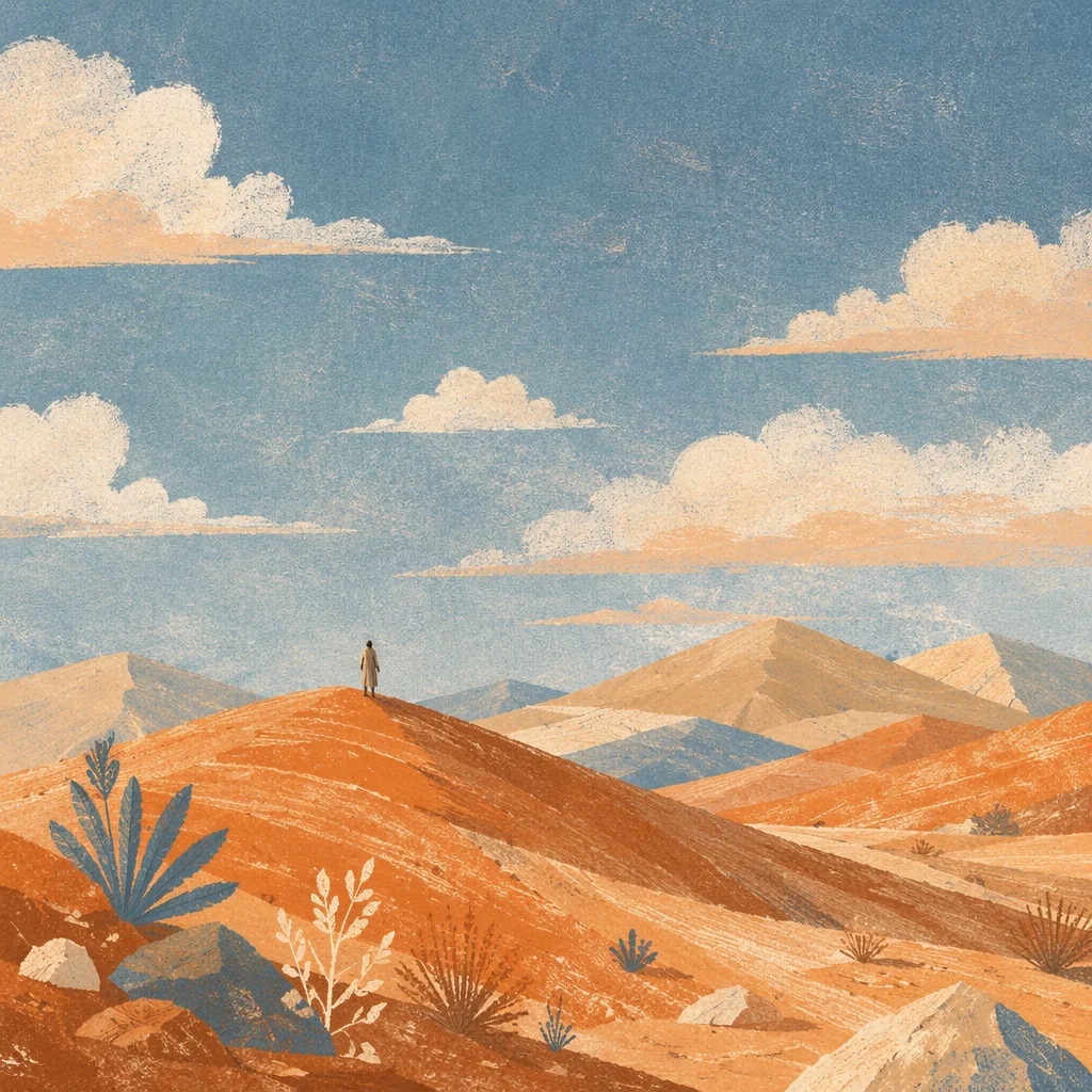 Golden Hour Desert Dunes Under Vast Sky