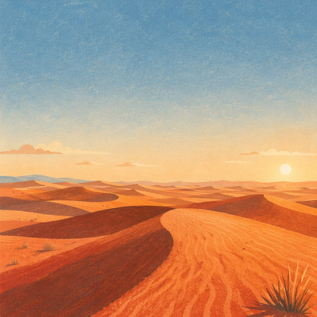 Golden Hour Desert Dunes Under Vast Sky