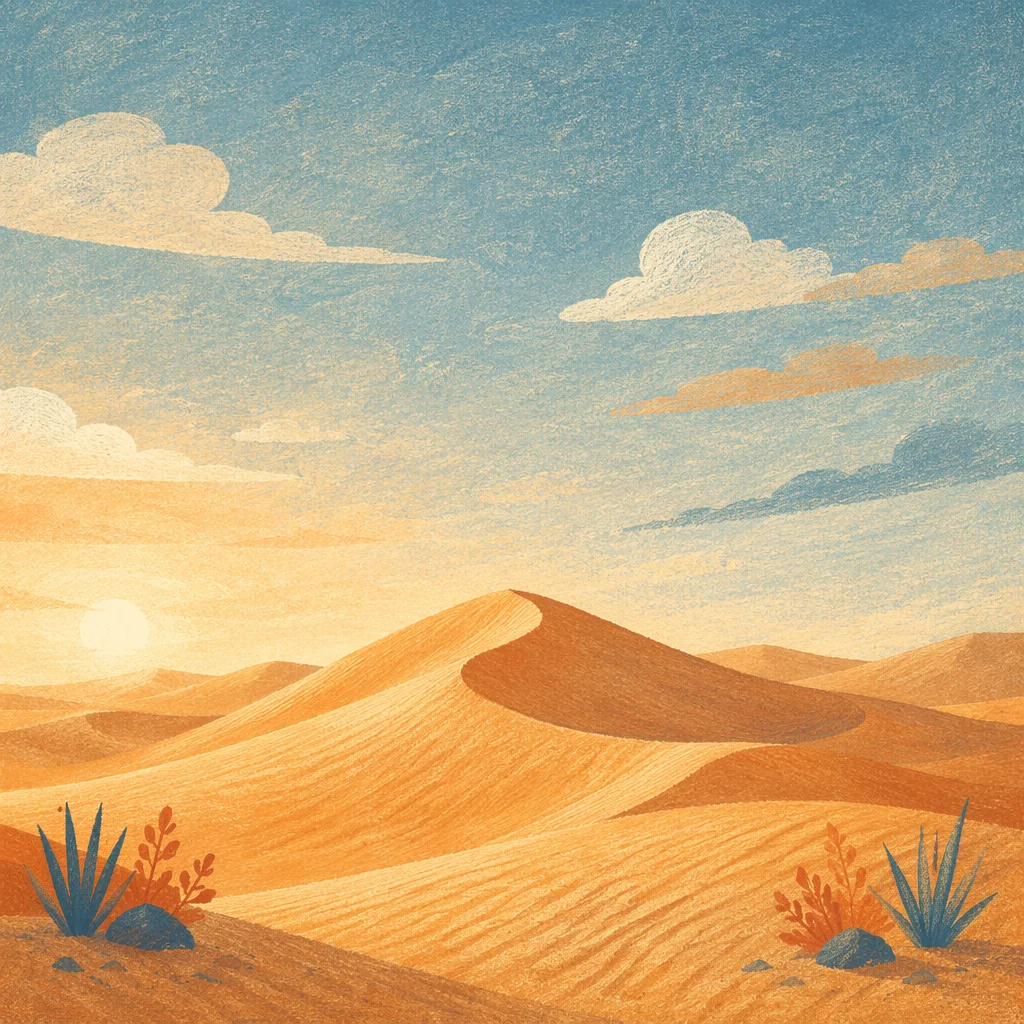 Golden Desert Dunes Under Vast Sky