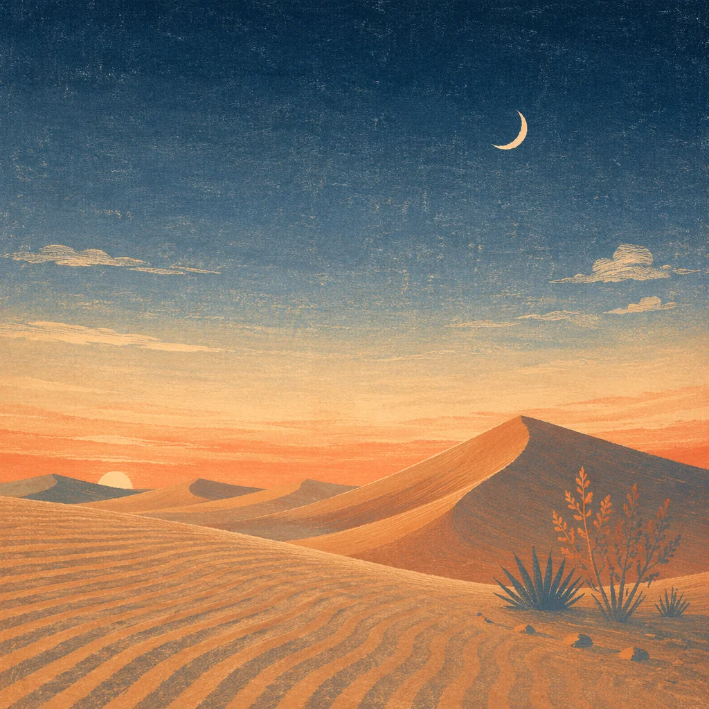 Golden Hour Desert Dunes Under Vast Sky