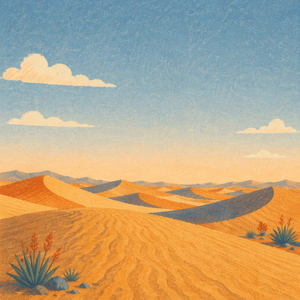 Golden Hour Desert Dunes Under Vast Sky