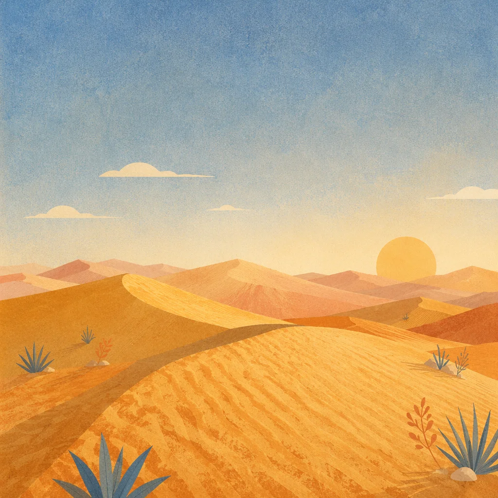 Golden Hour Desert Dunes Vast Sky