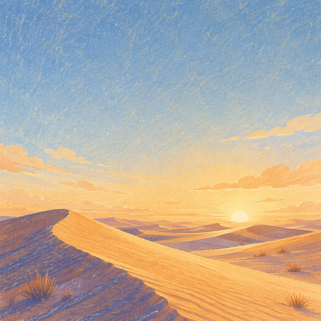 Golden Hour Desert Dunes Under Vast Sky