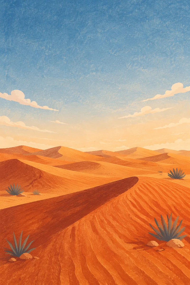 Golden Hour Desert Dunes Under Vast Sky
