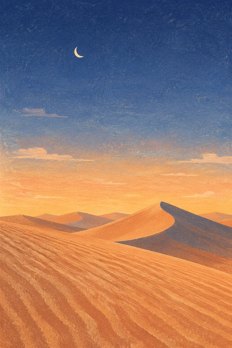 Golden Hour Desert Dunes Under Vast Sky