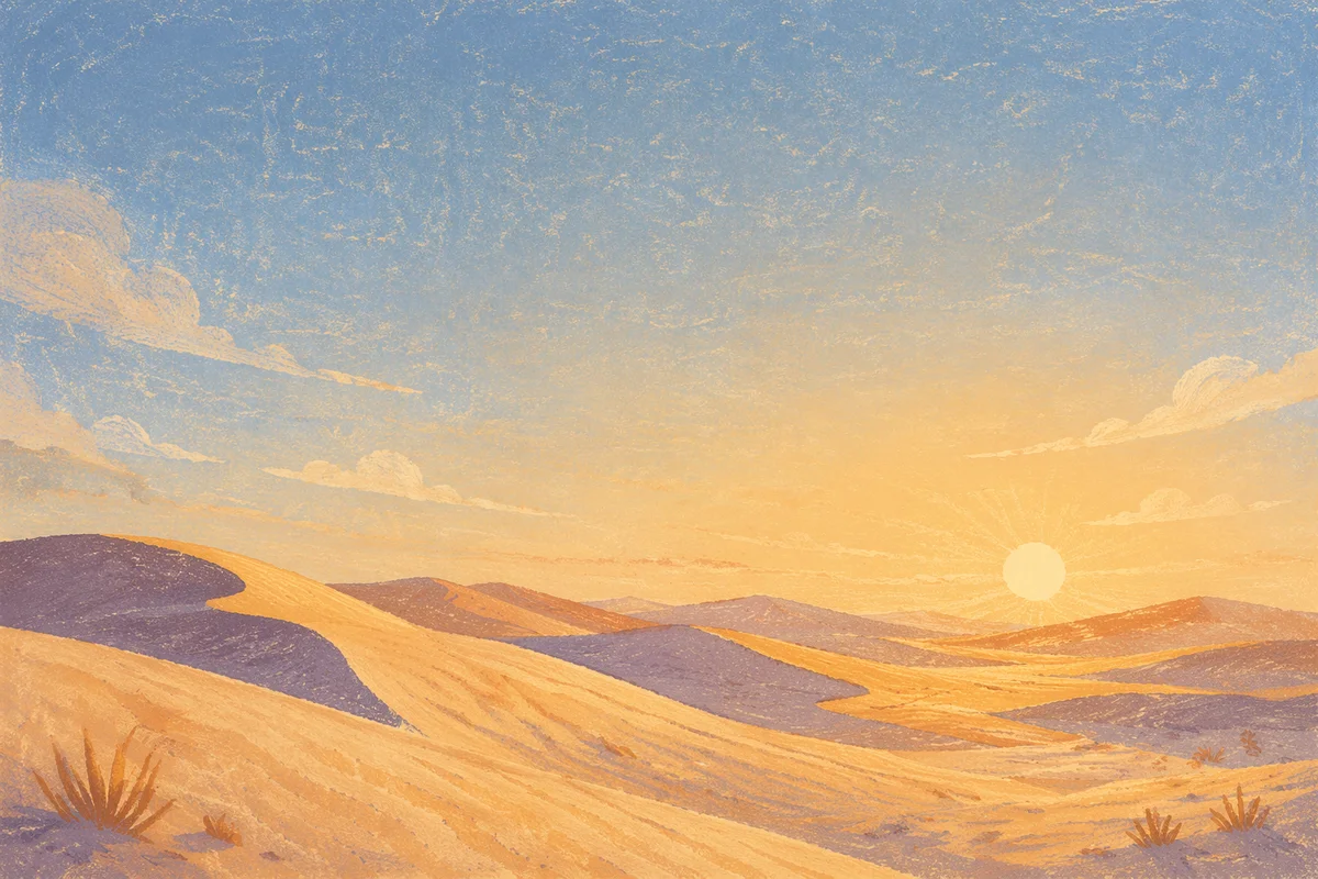 Golden Hour Desert Dunes Under Vast Sky