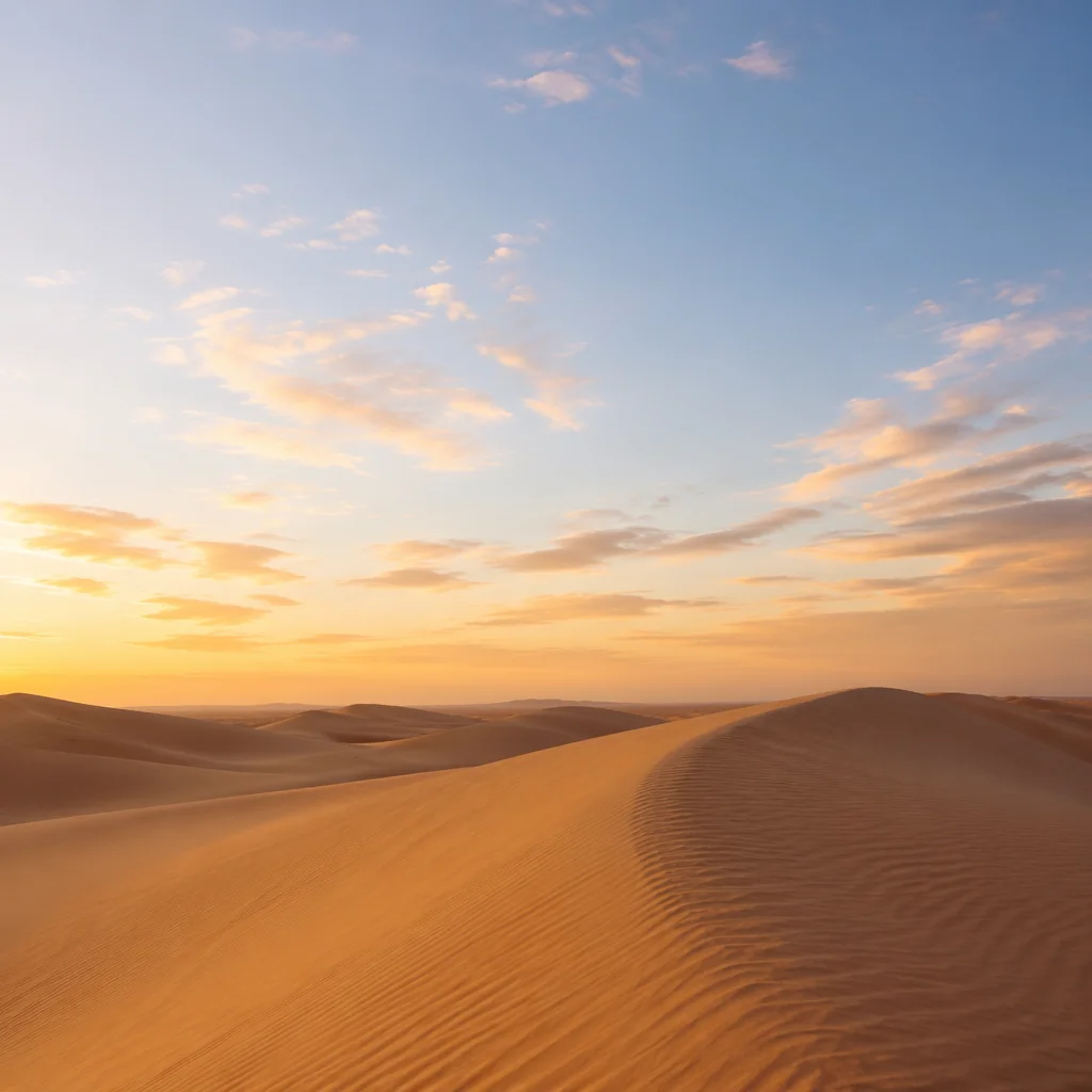 Golden Hour Desert Dunes Vast Sky
