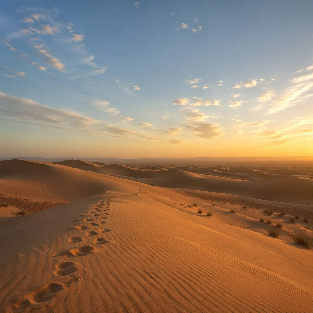 Golden Desert Dunes Under Vast Sky
