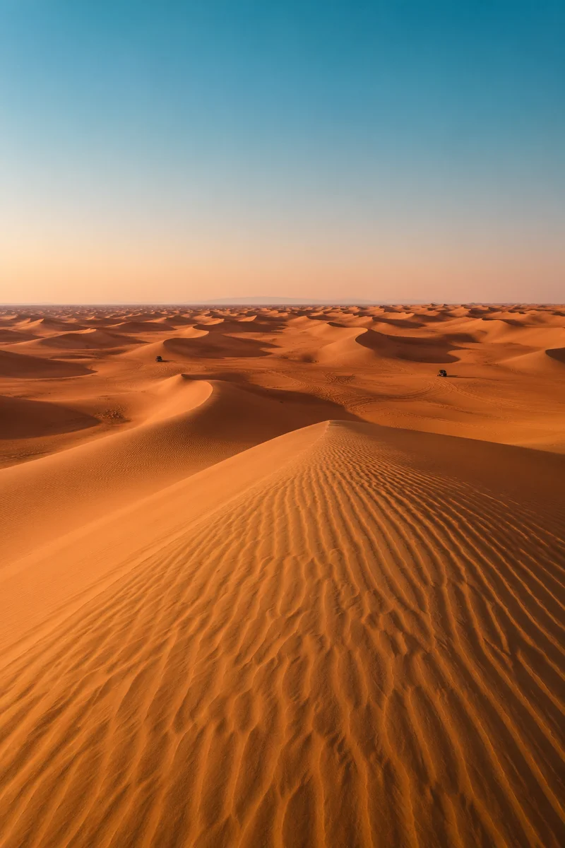 Golden Hour Desert Dunes Under Vast Sky
