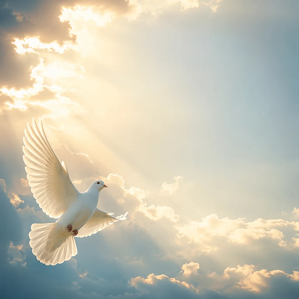 White Dove in Luminous Sunrise Sky