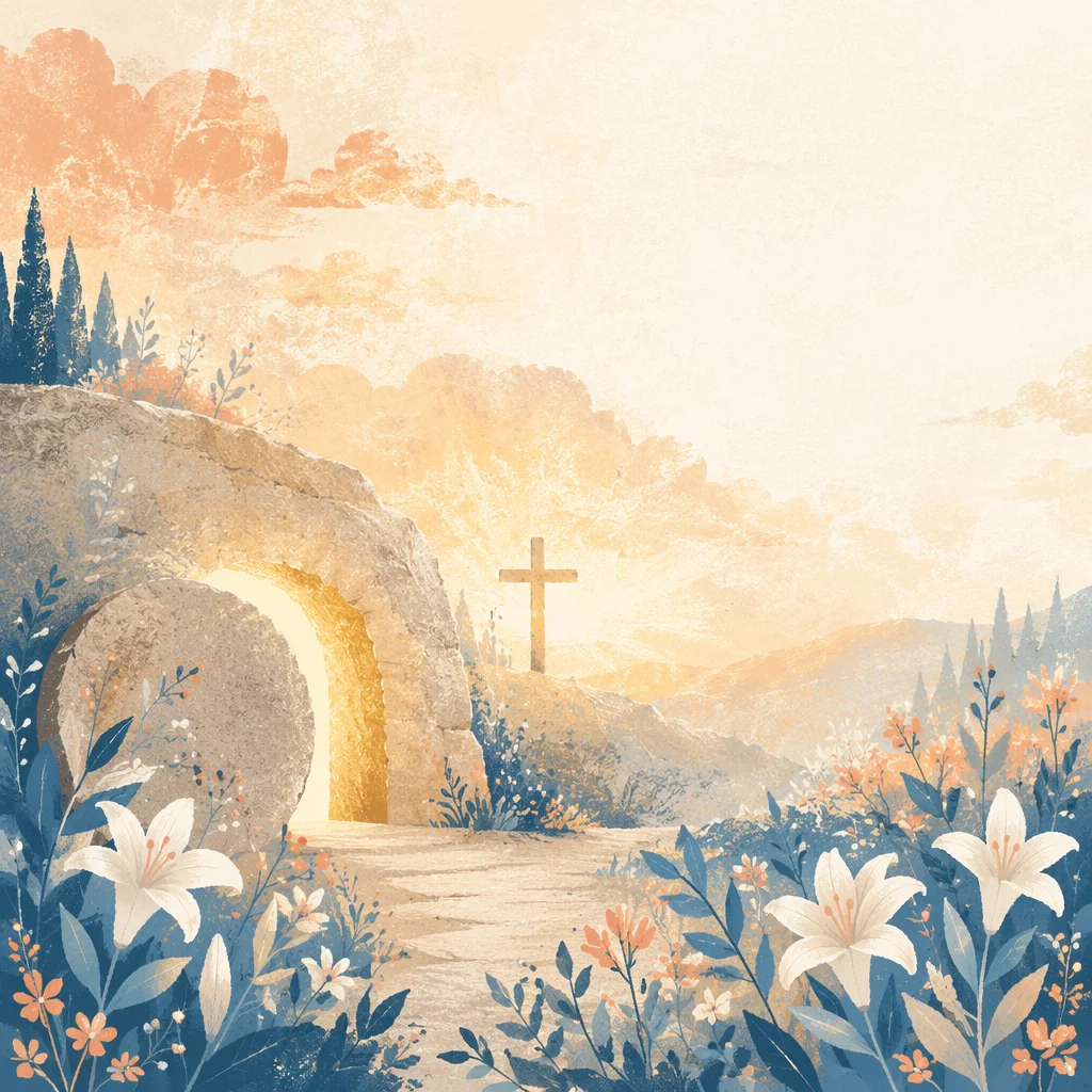 Easter Resurrection Cross White Gold Background