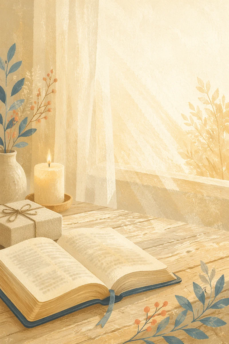 Open Book and Gift by Candlelight