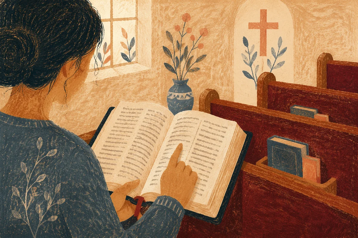Reading Open Scripture Book in Chapel