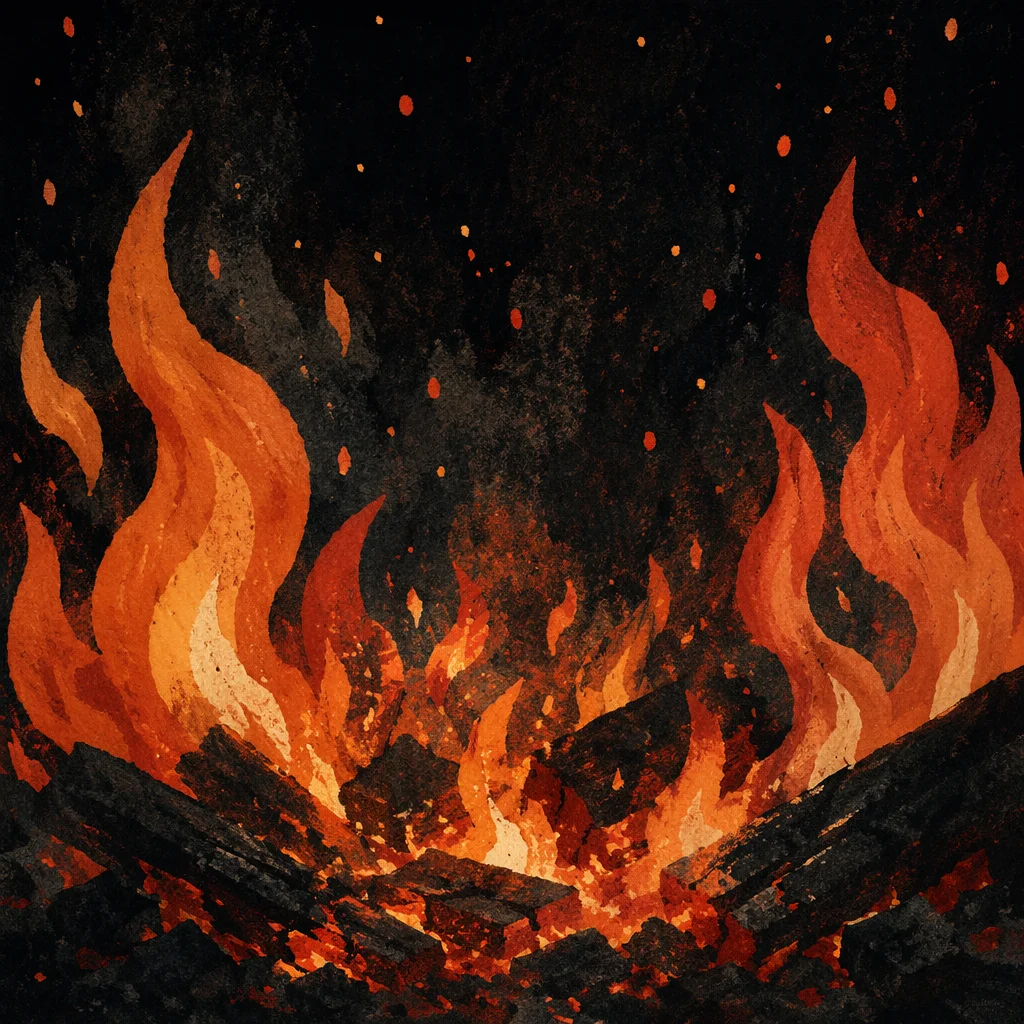 Dark Dramatic Flames Over Charred Embers