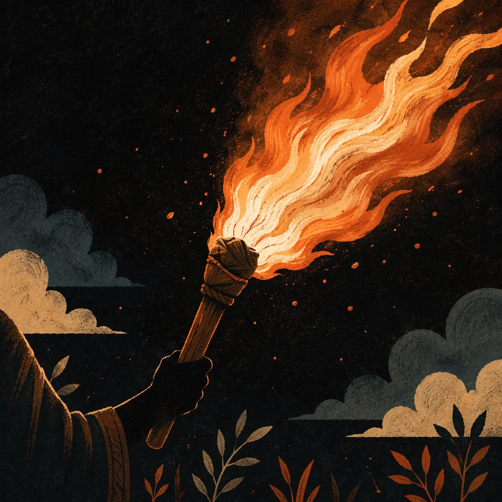 Dramatic Torch Flame Against Dark Night