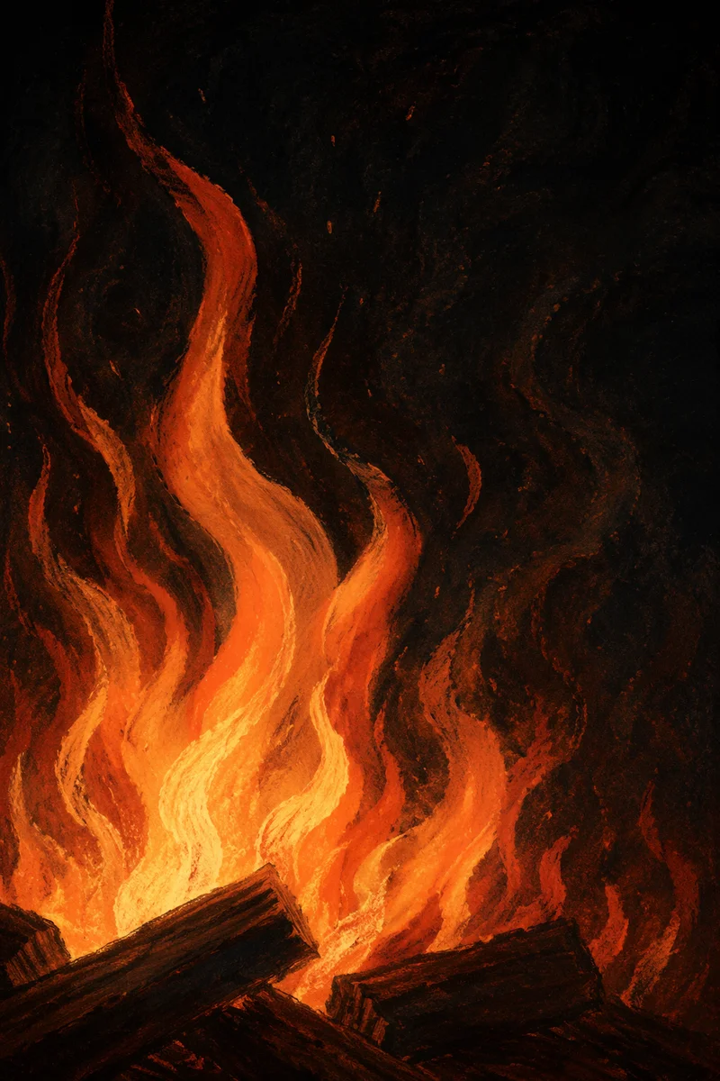 Dramatic Flames on Dark Wooden Logs