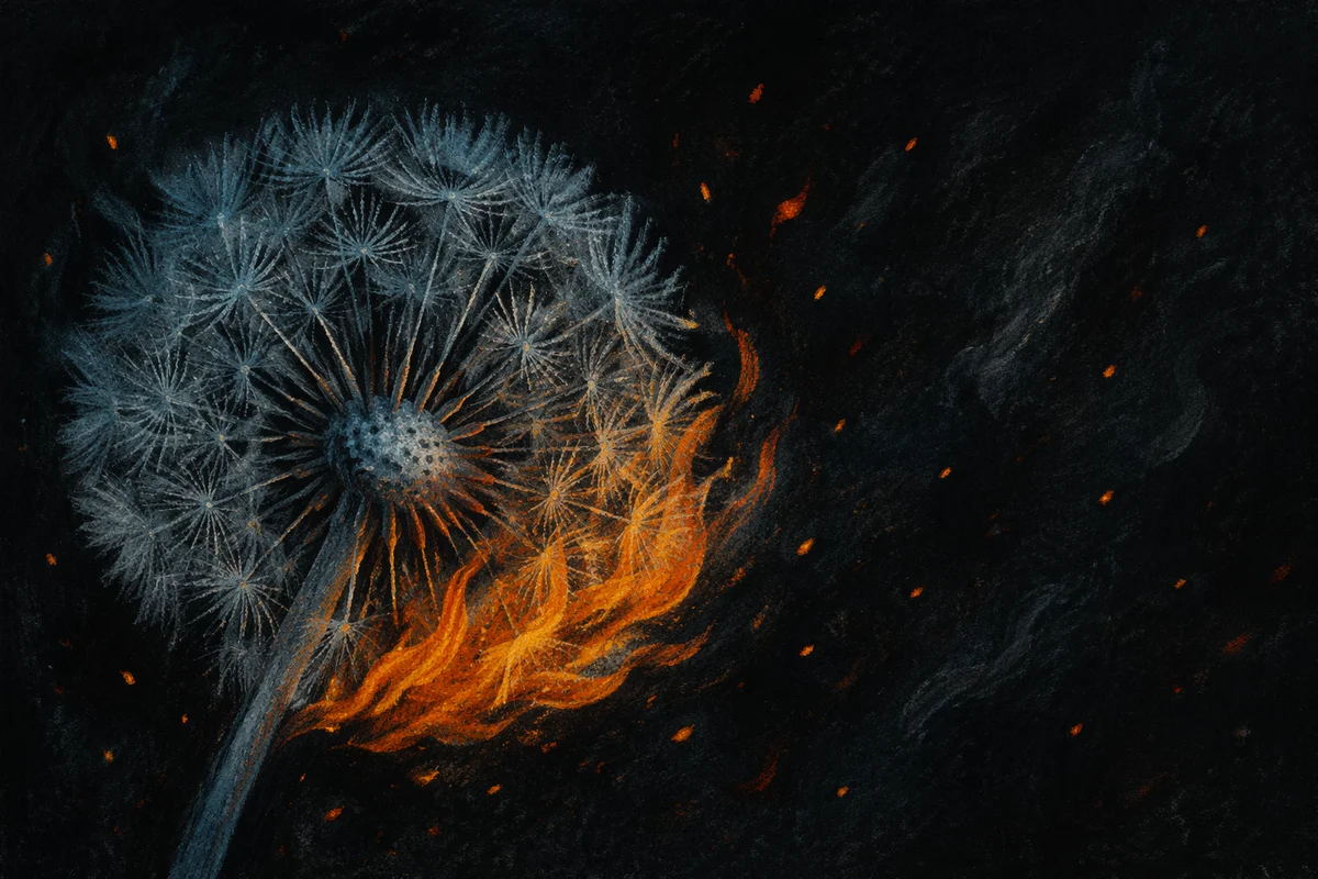 Dandelion Seed Head with Dramatic Flames
