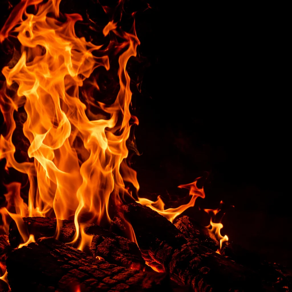 Dark Dramatic Flames on Charred Wood