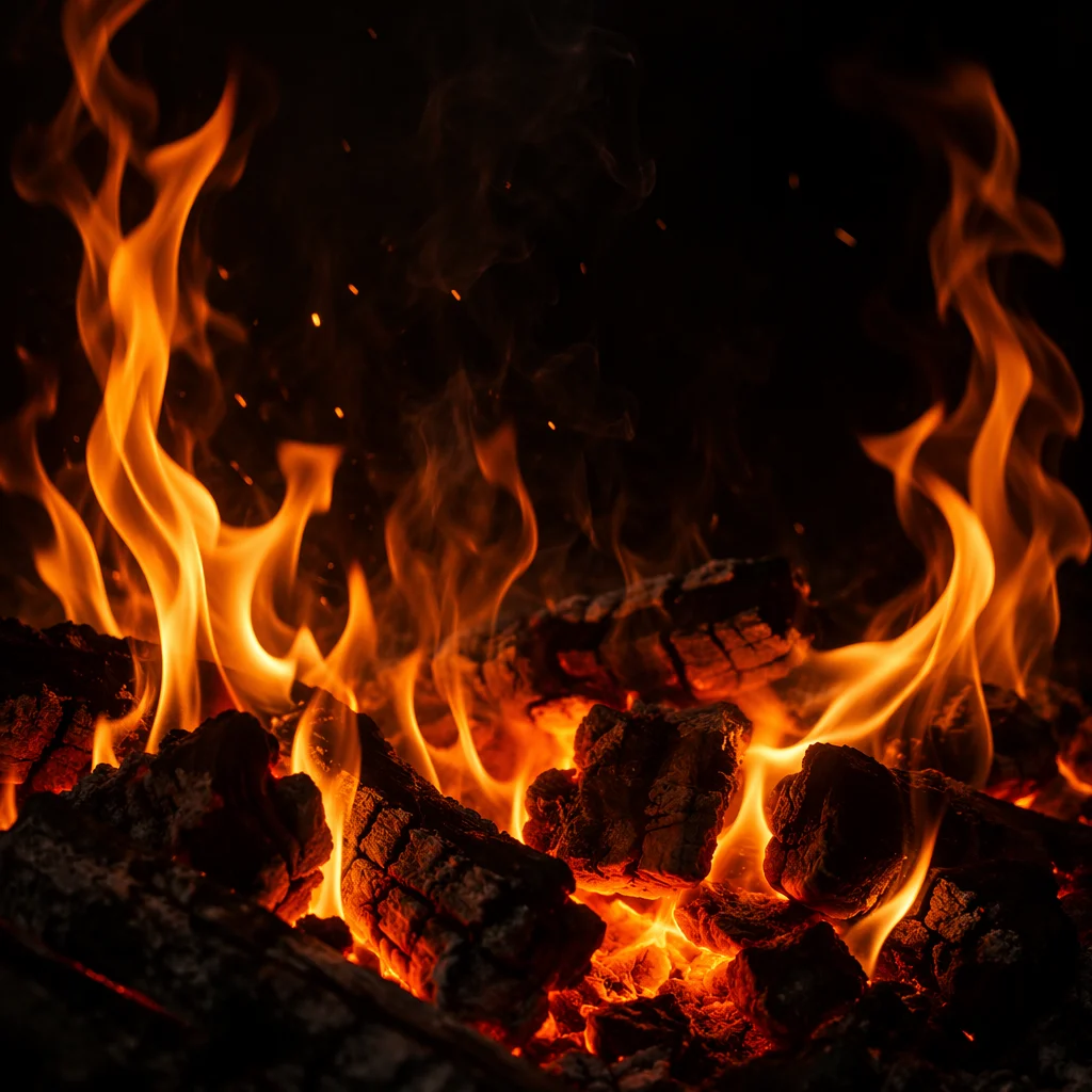 Dark Dramatic Flames Over Charred Embers