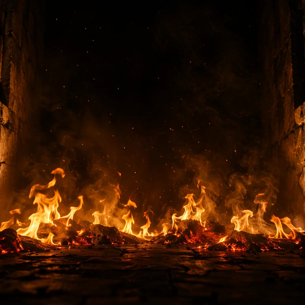 Dramatic Fire Flames in Dark Stone Interior