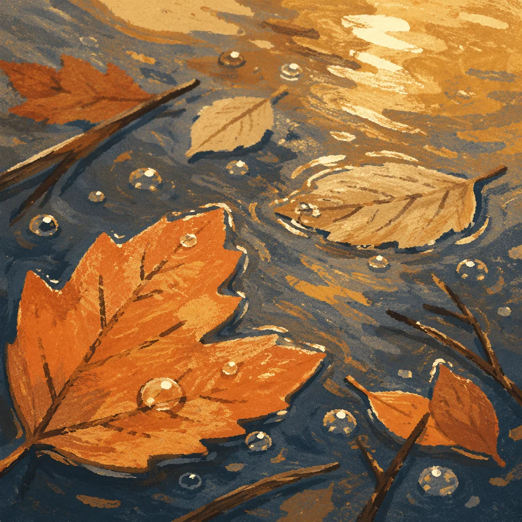 Golden Ripples with Autumn Leaves