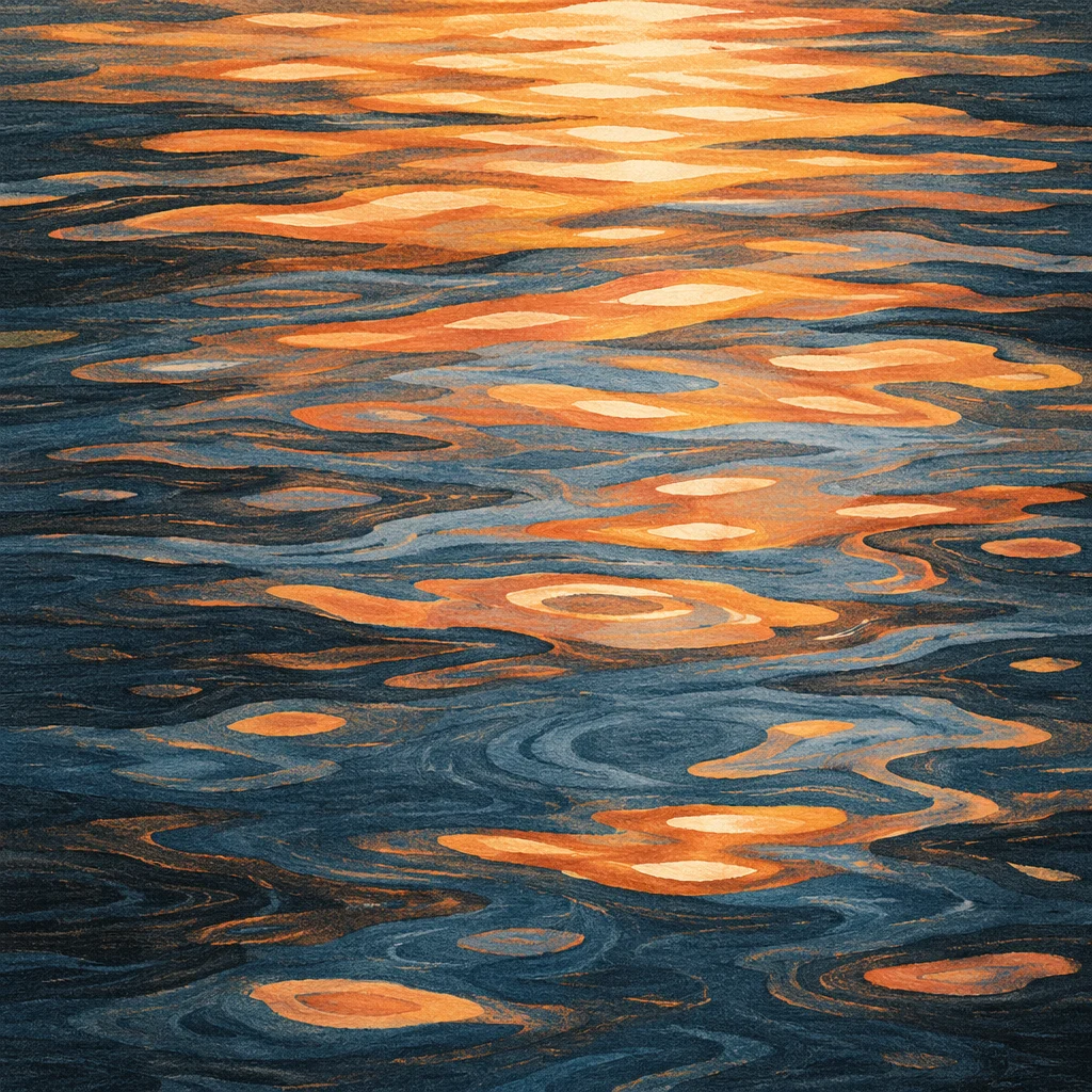 Golden Reflections on Flowing Water