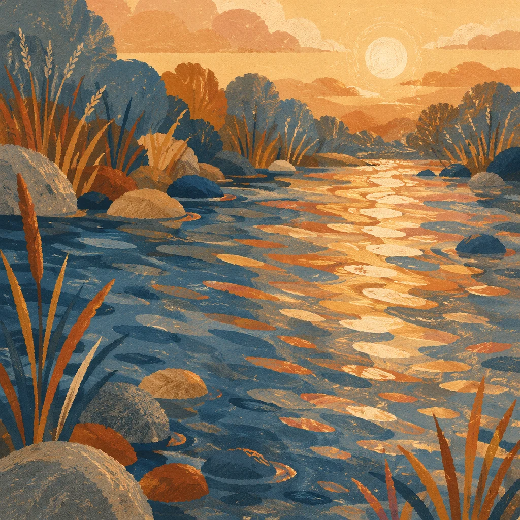 Golden Hour Stream Reflection Background