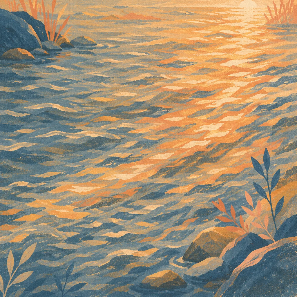 Golden Dawn Reflections on Flowing River