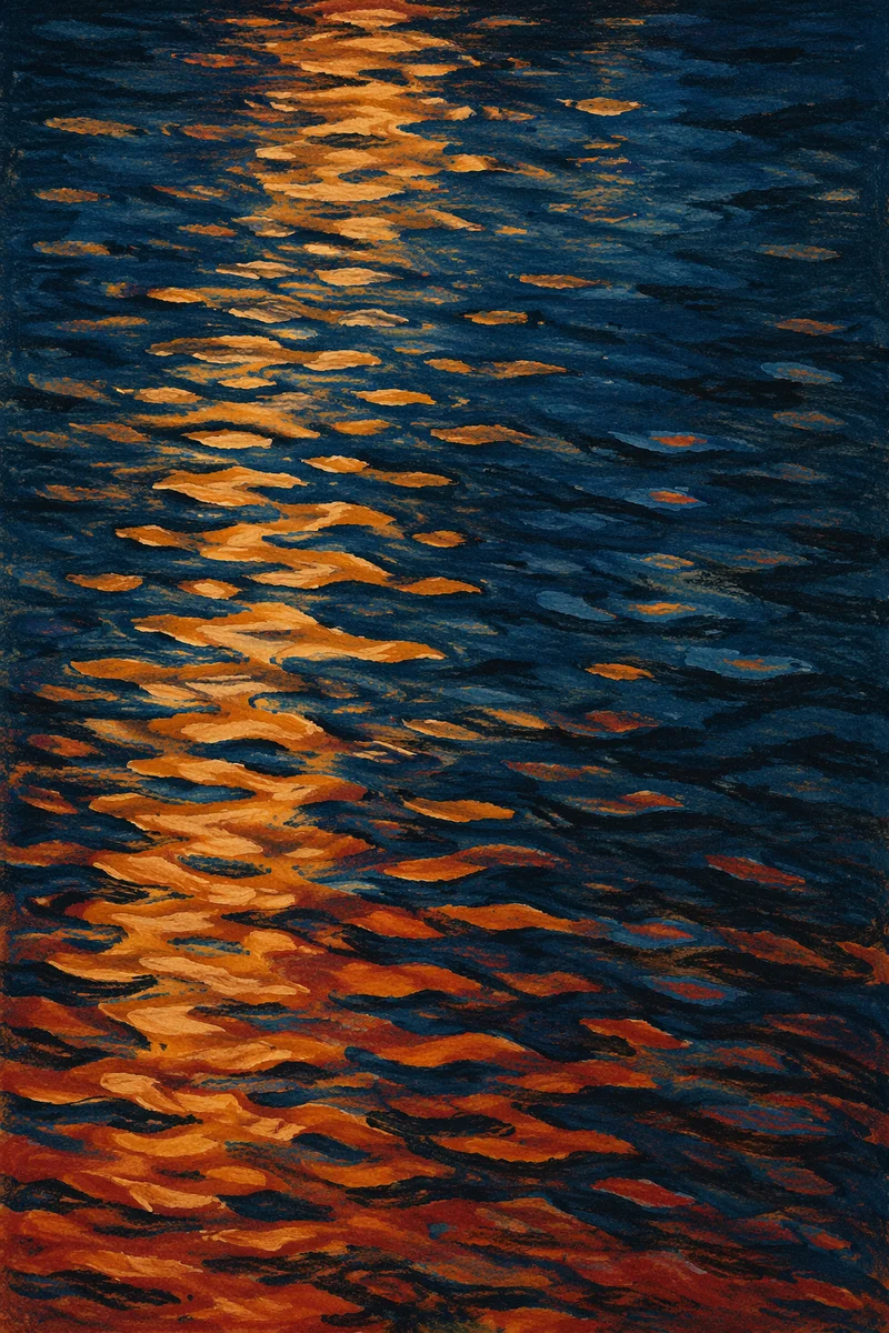 Golden Reflections on Flowing Dusk Water