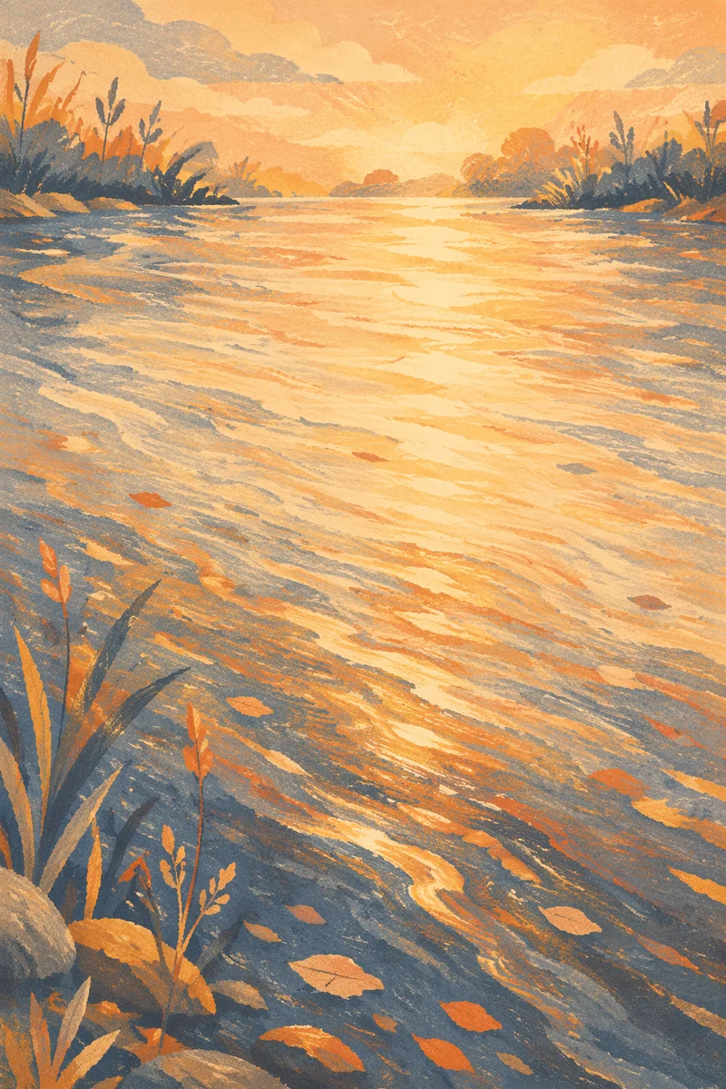 Golden Sunrise River Reflection Background