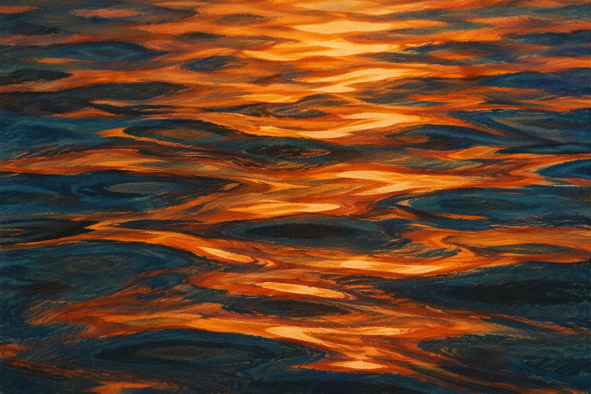 Golden Reflections on Flowing Water Surface