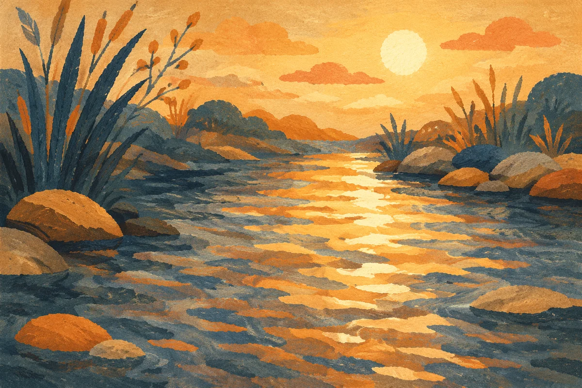 Golden Reflections on Flowing Creek Water